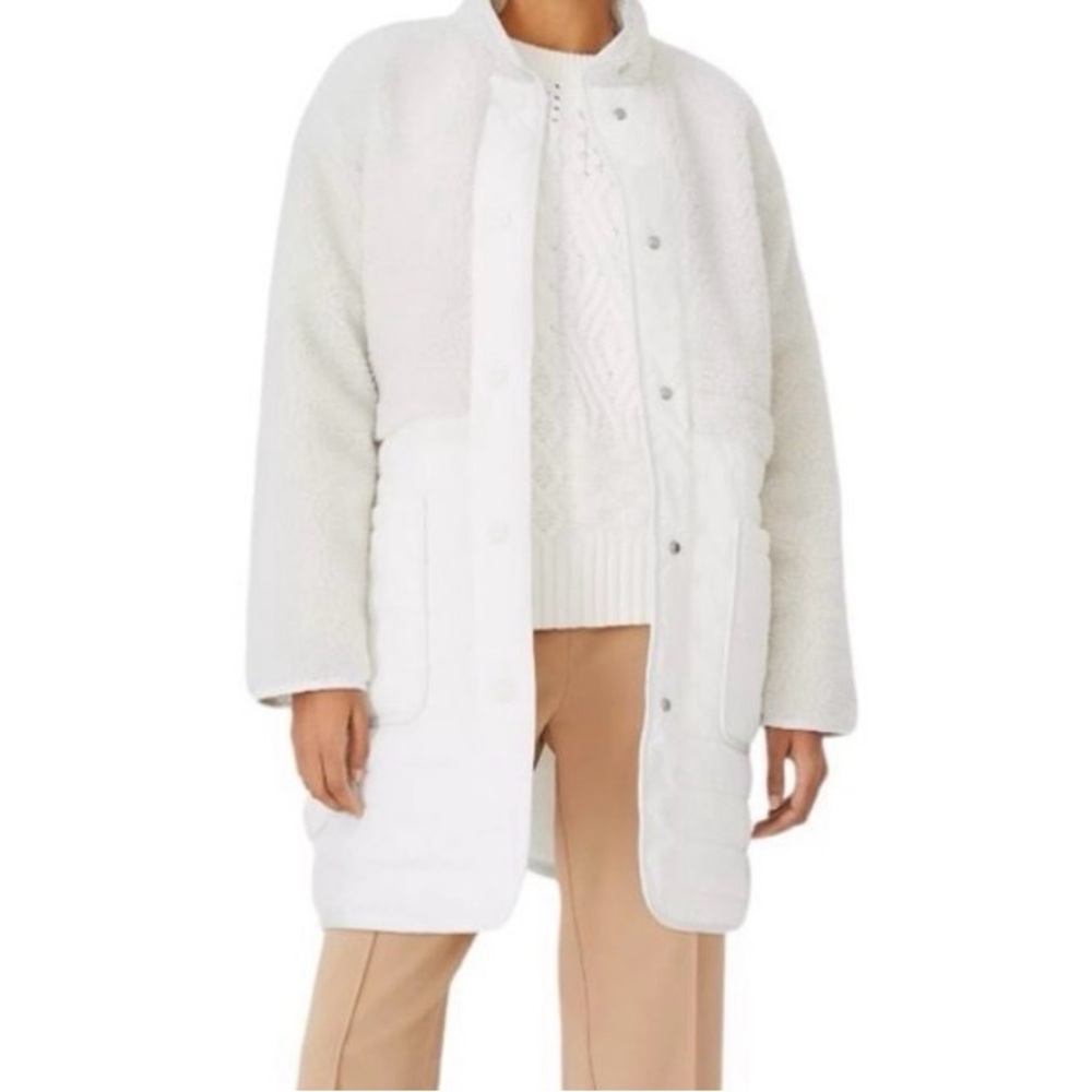 Ann Taylor White Sherpa Mixed Media Mid Length Coat. Size Large. NWT.